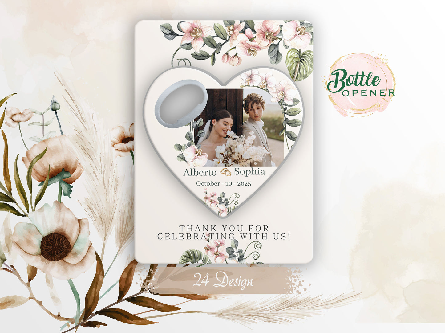 Personalized Heart Bottle Opener Magnet: Wedding Bridal Shower Favors - Image 1