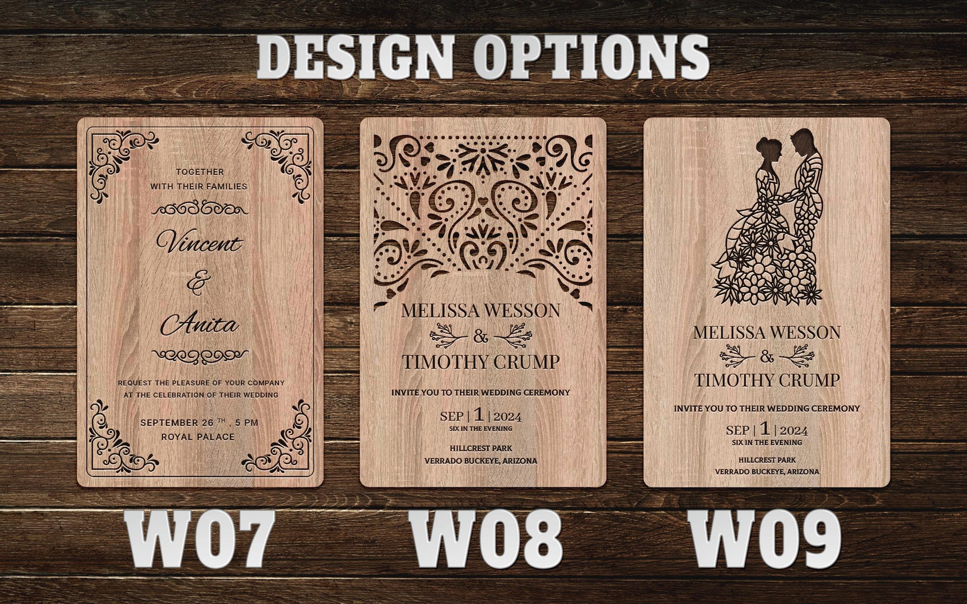 Rustic Wooden Wedding Invitation: Eucalyptus Laser Cut Set - Image 5