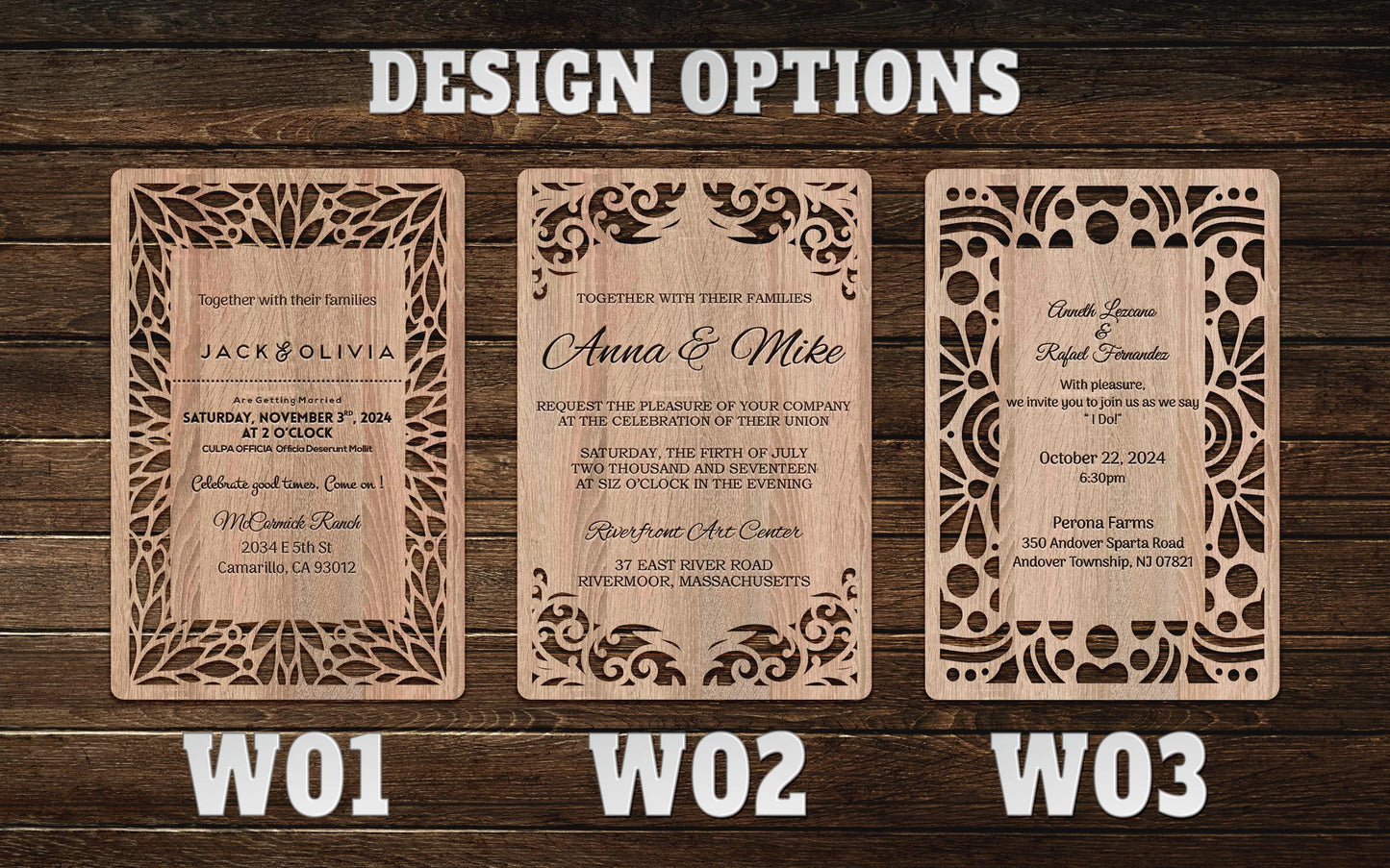 Personalized Wood Wedding Invitation: Rustic Floral Lavender Design - Image 3