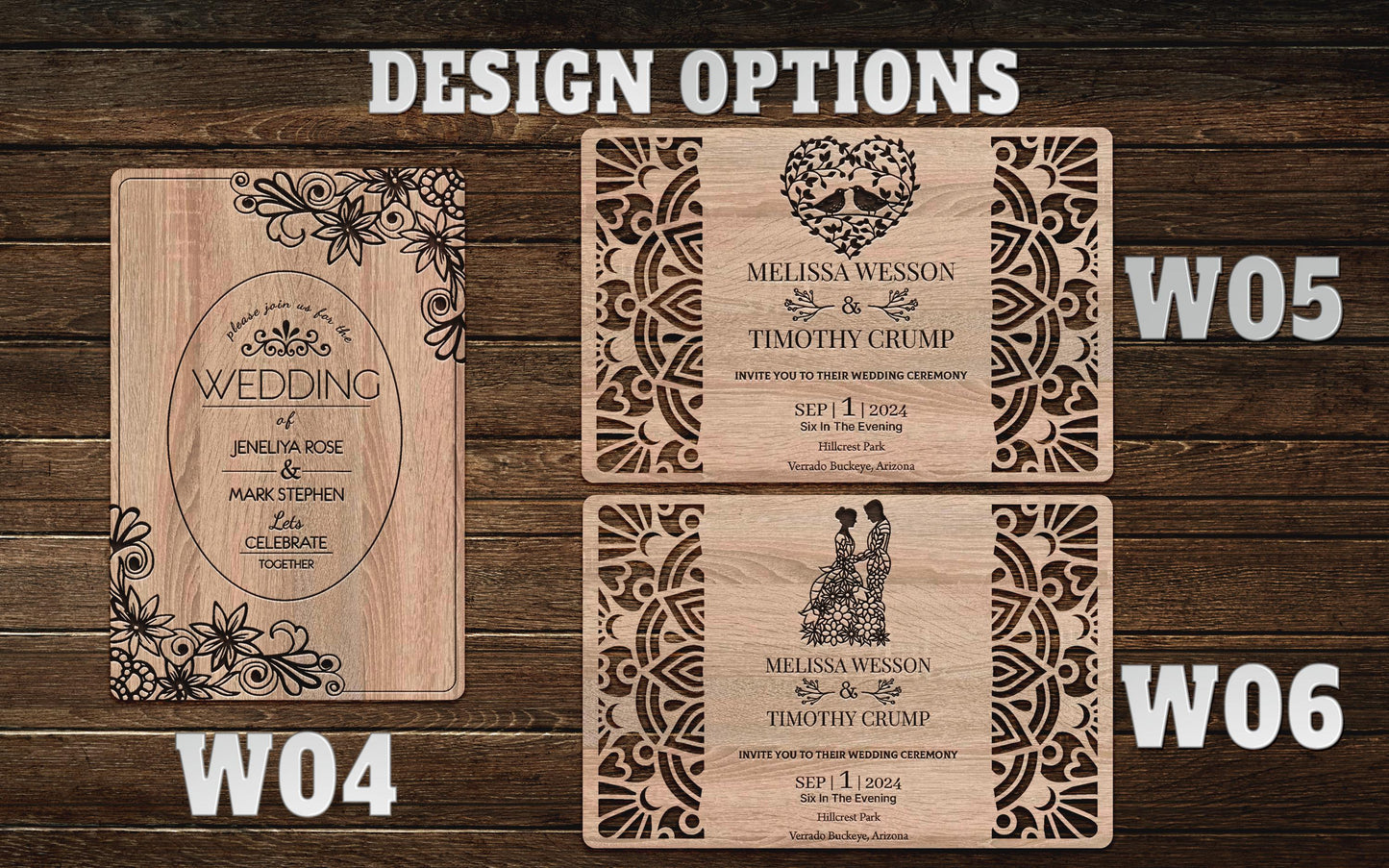 Eucalyptus Floral Tropical Wedding Invitation - Beach Weddings - Laser Cut Wooden Wedding Invitations - Image 4