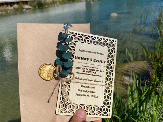 Rustic Wood Wedding Invitations: Personalized Engraved Design - Image 1