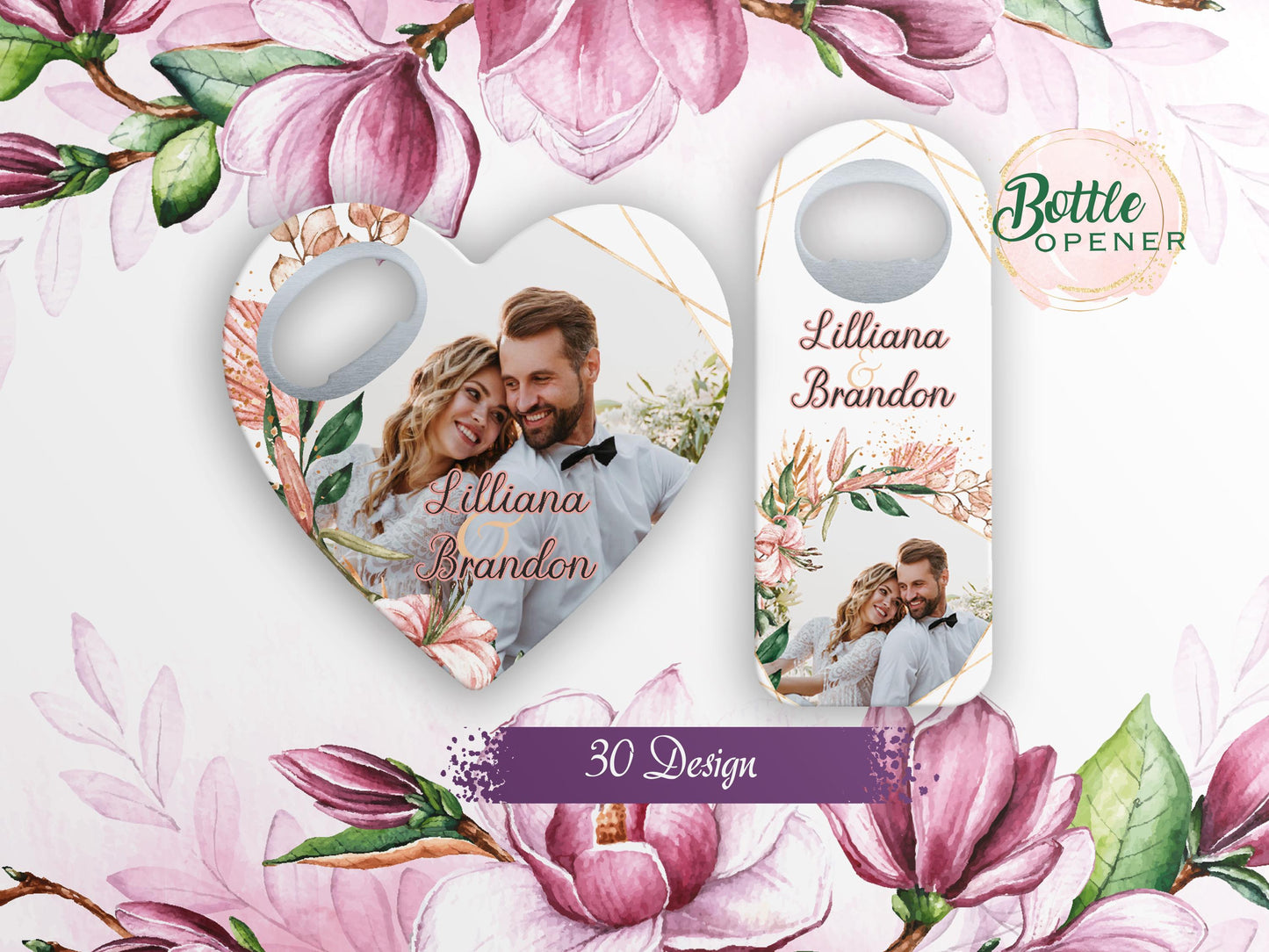 Custom Wedding Favor Bottle Opener Magnets: Bride & Groom Photo - Image 1
