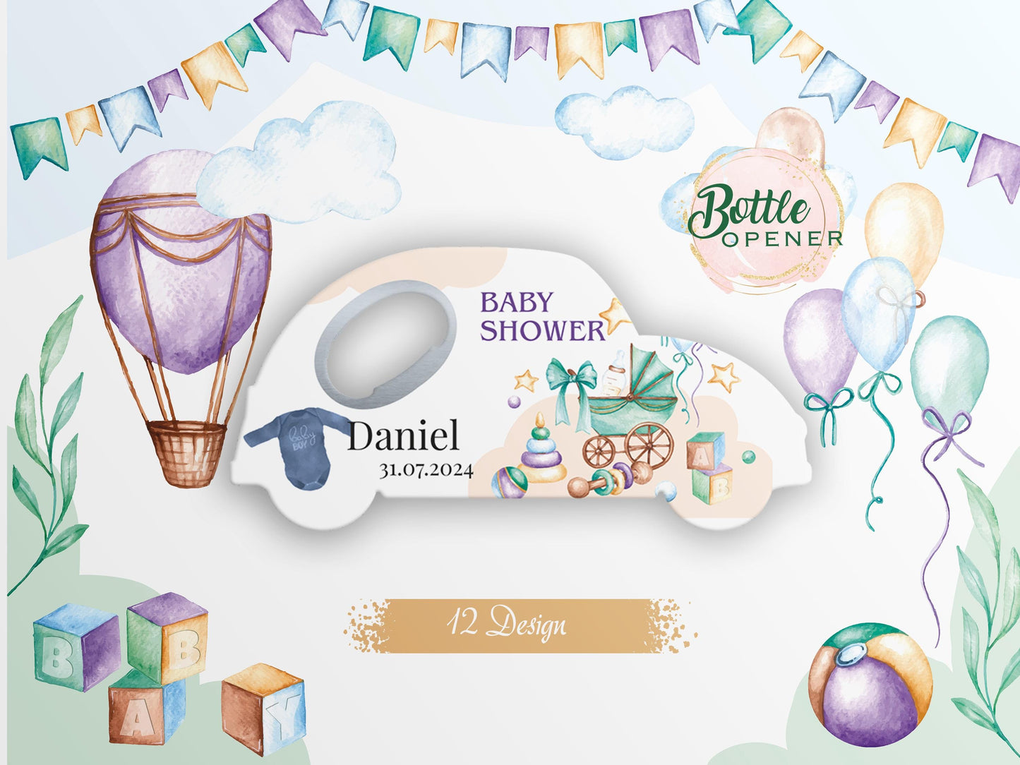 Car Shape Baby Shower Magnet Bottle Opener: Personalized Favors - Image 1