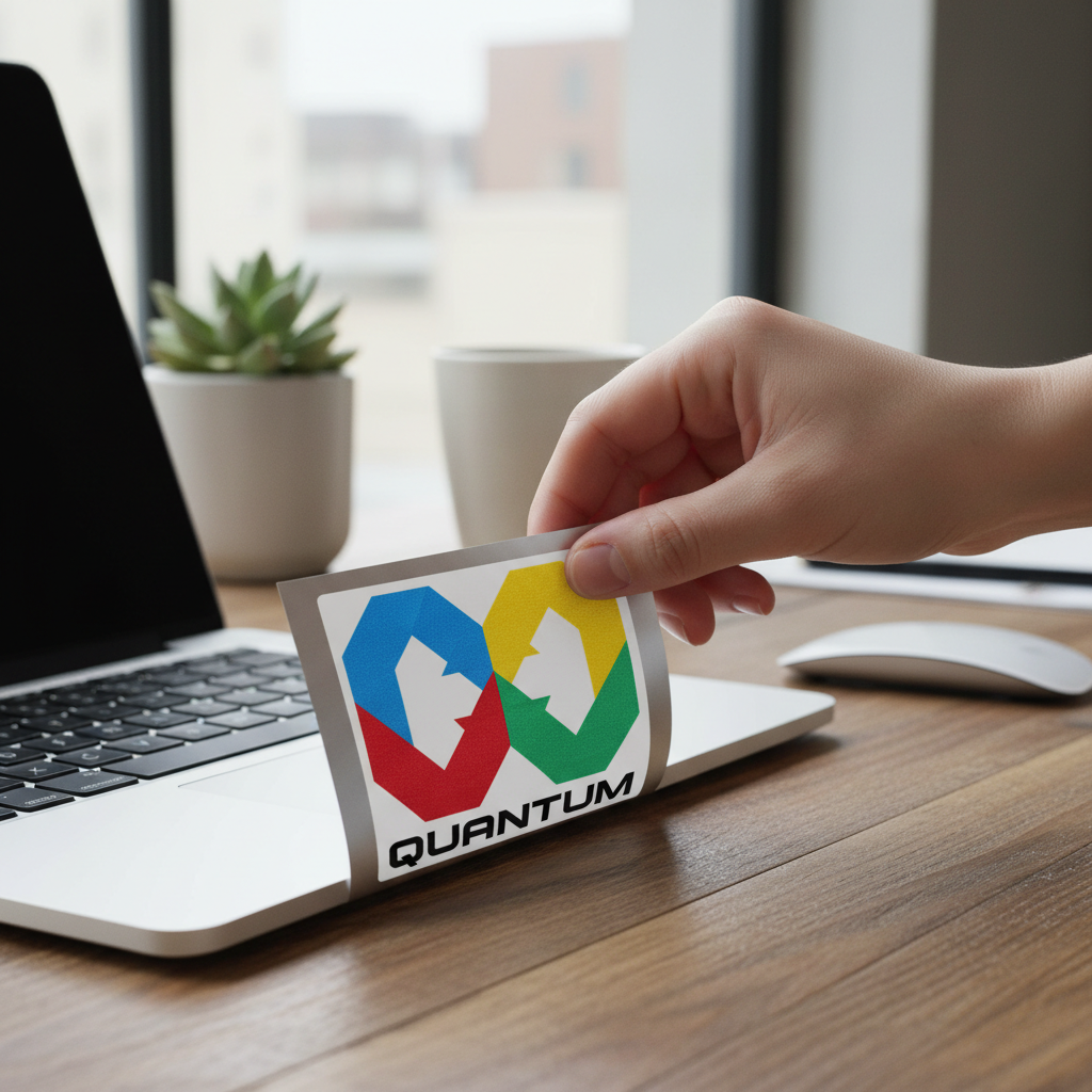 Custom vinyl sticker being applied to laptop