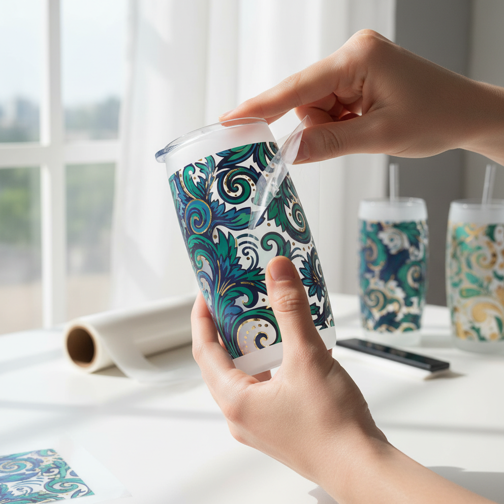 Applying UV DTF transfer to tumbler