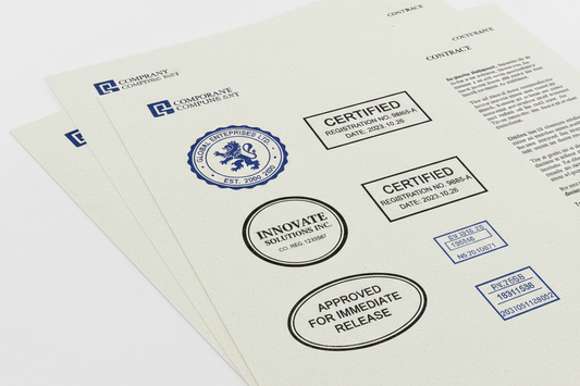 Multiple company registration stamp impressions on business contracts